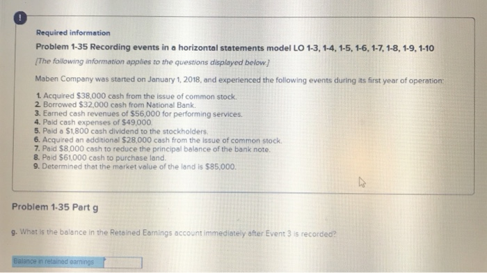  Required information Problem 1-35 Recording events in a horizontal statements model