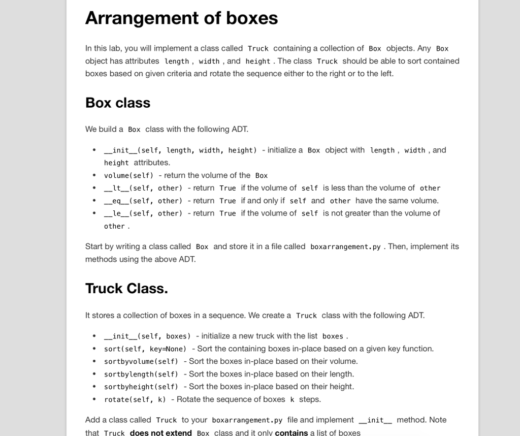 COMPLETE THE FOLLOWING PROGRAM IN PYTHON: Arrangement of boxes In this lab,