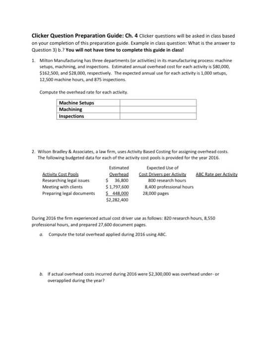  Clicker questions will be asked in class based on your completion