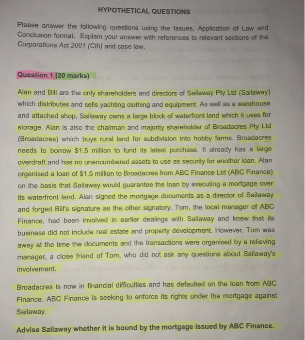  Could you answer the question using Issue, Law and Application, Conclusion