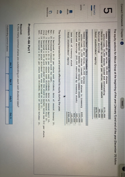  Connect Homework - Chapter 116 The equity sections for Atticus Group