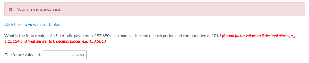 x Your answer is incorrect. Click here to view factor tables