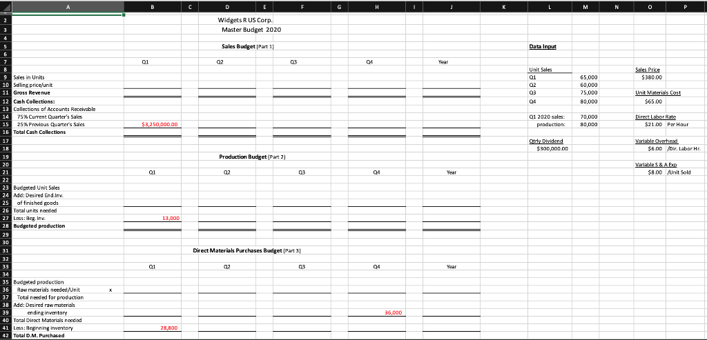 Master Budget: Additional Info: Check Figures: B C E F I L