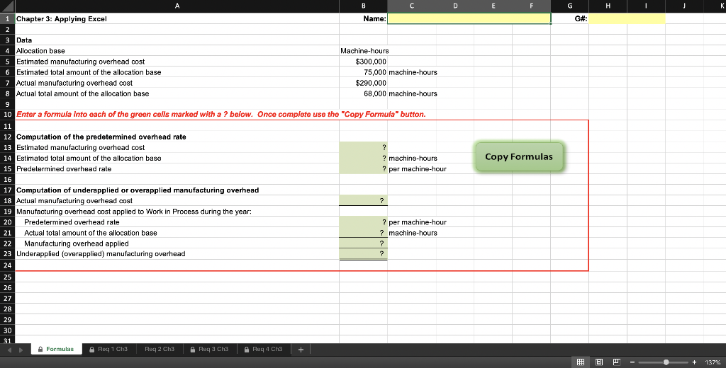 D E F G H K G#: Copy Formulas A B
