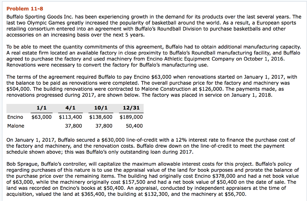  Problem 11-8 Buffalo Sporting Goods Inc. has been experiencing growth in