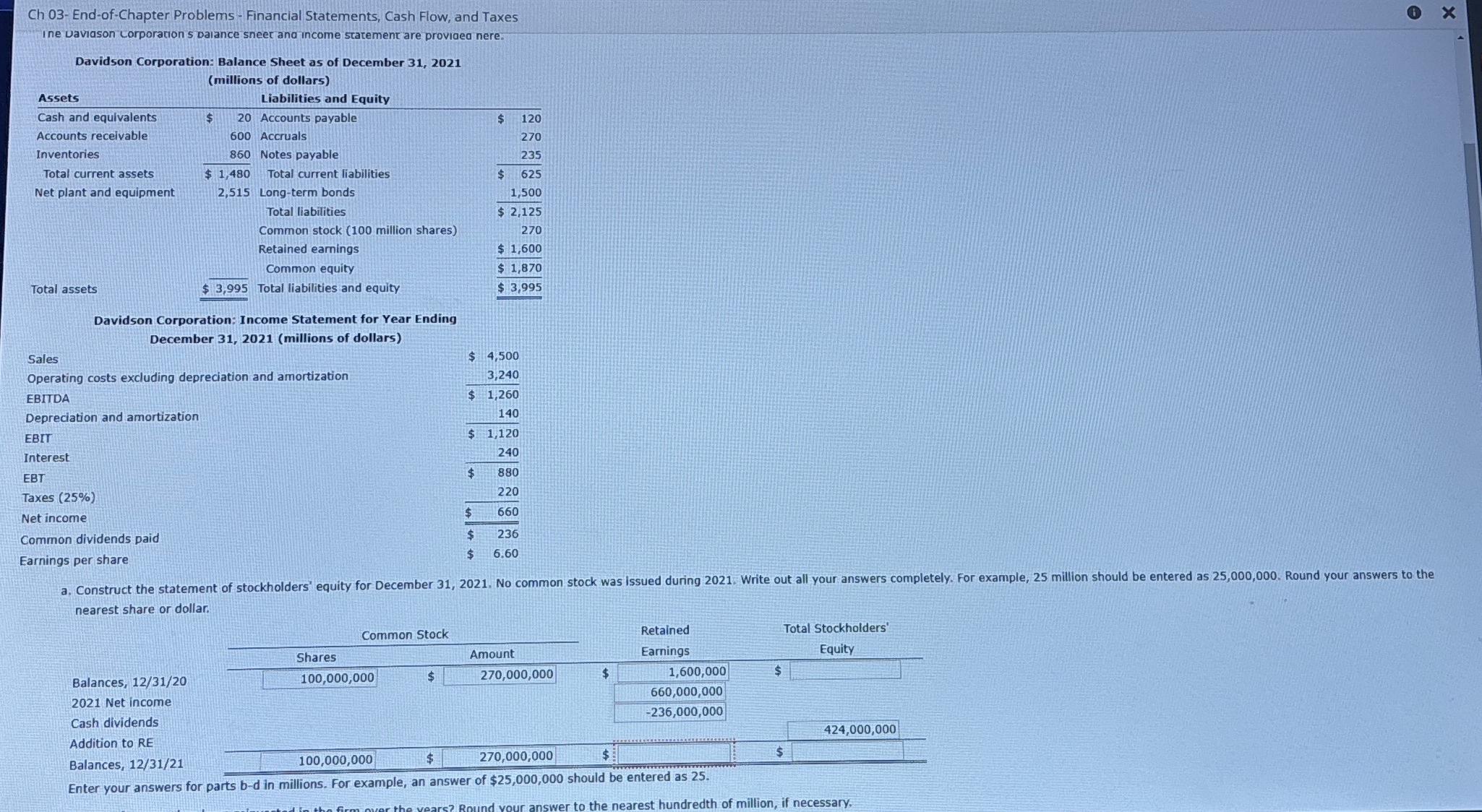  Ch 03-End-of-Chapter Problems - Financial Statements, Cash Flow, and Taxes ine