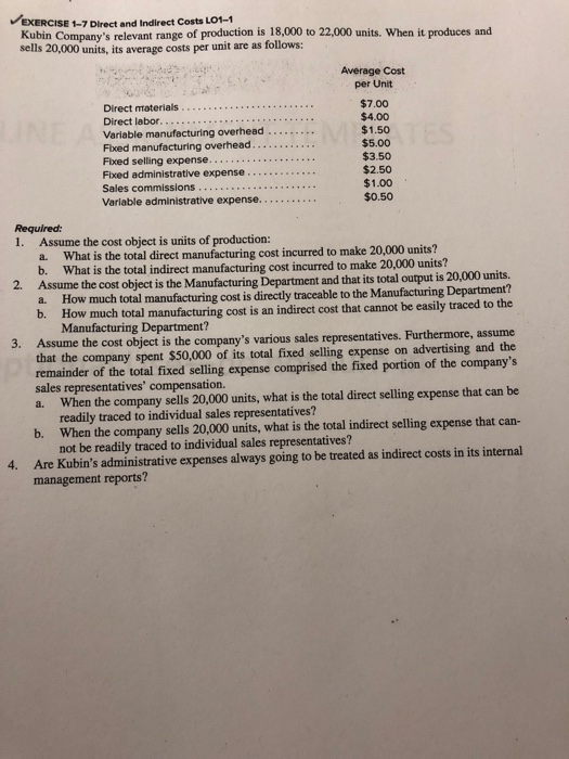  Please answer all the questions and show calculations. E 1-7 Direct