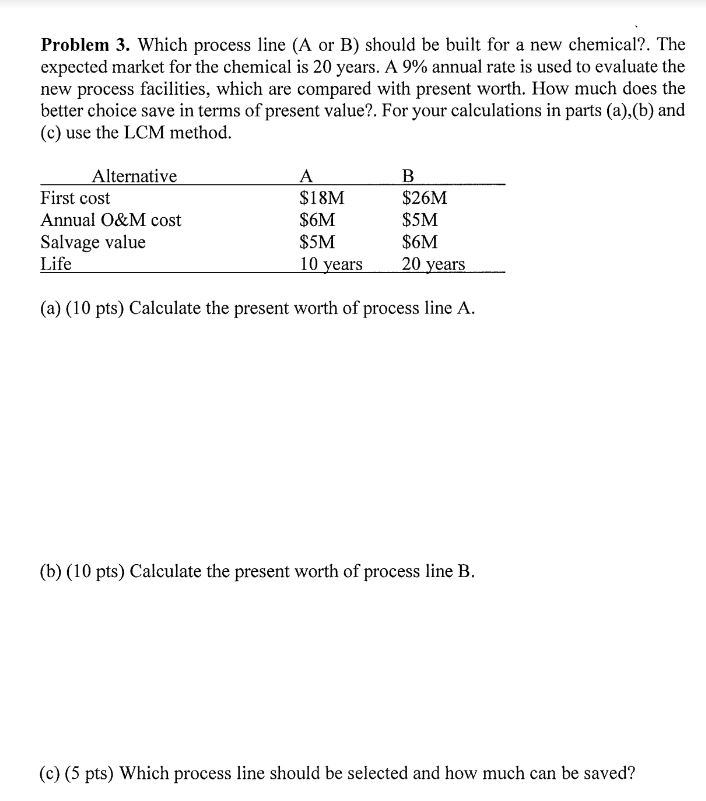  Problem 3. Which process line (A or B) should be built