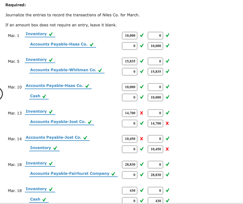 System The following selected transactions were completed by Niles Co. during March