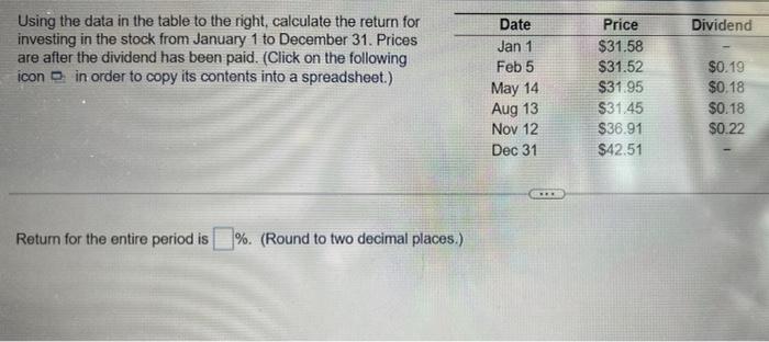  Using the data in the table to the right, calculate the
