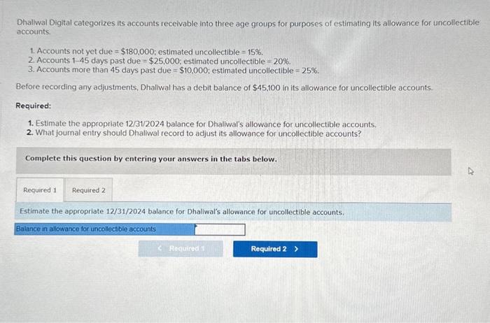  Dhallwal Digital categorizes its accounts receivable into three age groups for