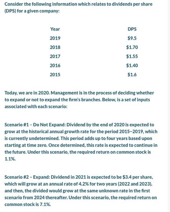  Consider the following information which relates to dividends per share (DPS)