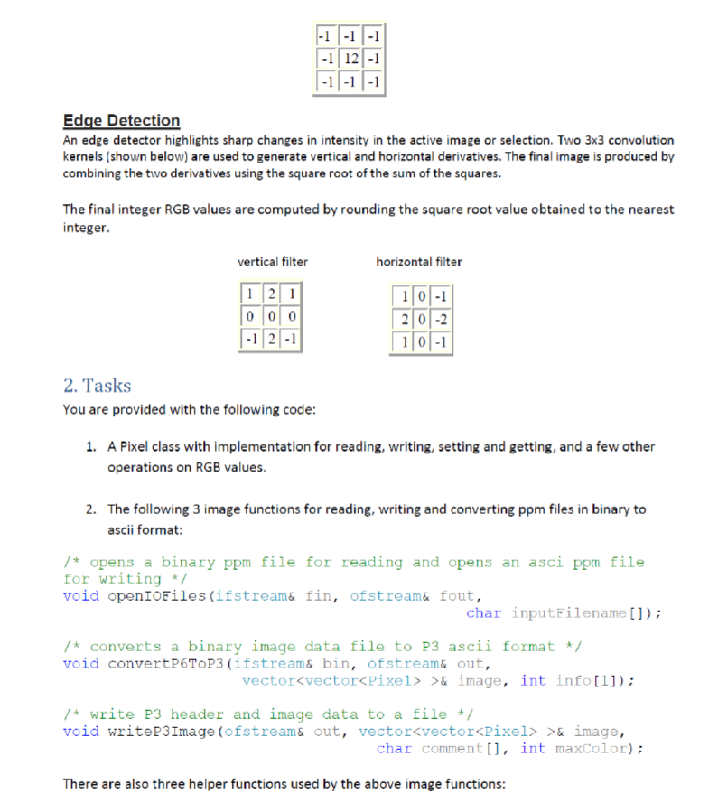 code for performing filtering operations that can be applied to digital images.