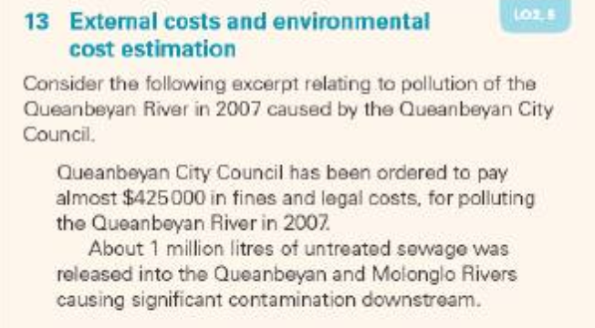 13 External costs and environmental LO2 cost estimation Consider the following