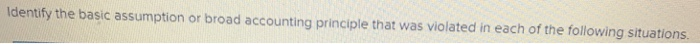  Identify the basic assumption or broad accounting principle that was violated