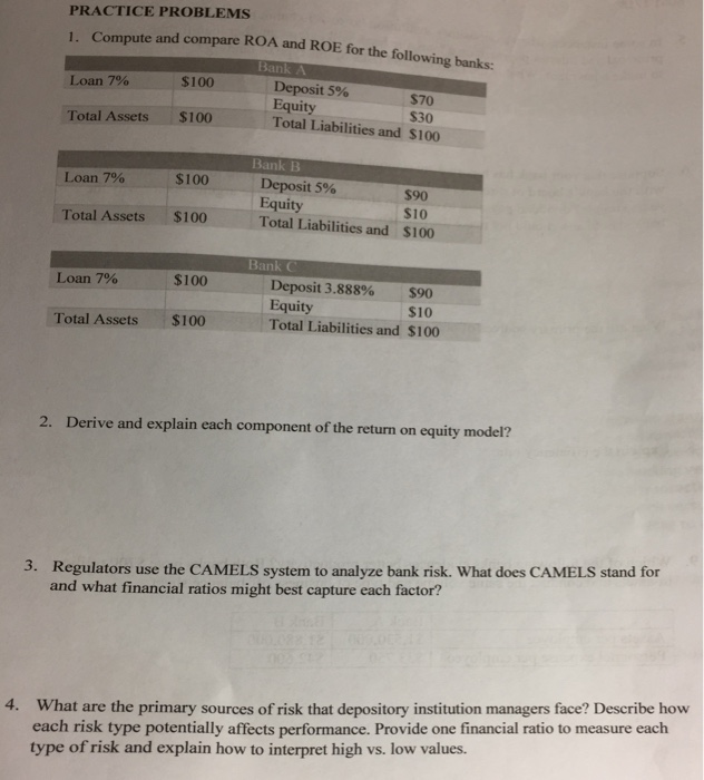  PRACTICE PROBLEMS 1. Compute and compare ROA and ROE for the