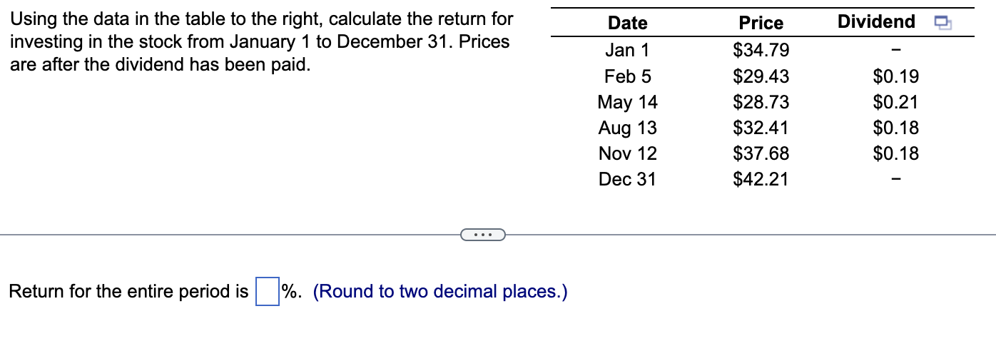  Using the data in the table to the right, calculate the