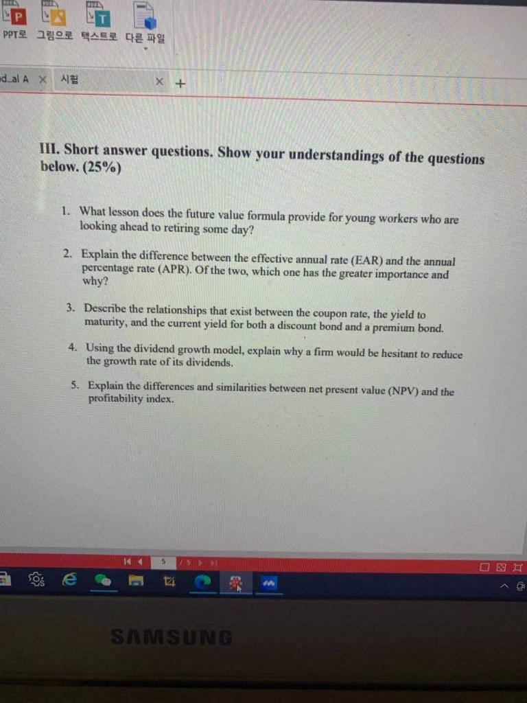PPT dal A X 11 X + III. Short answer questions.