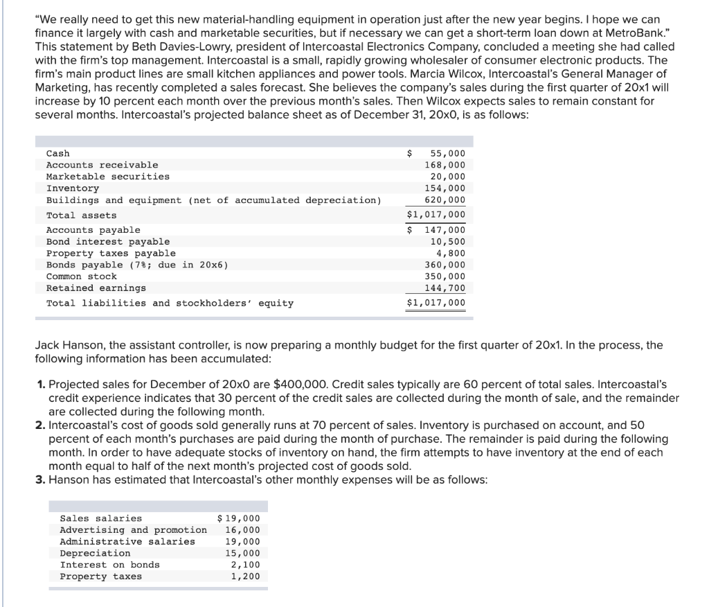  "We really need to get this new material handling equipment in