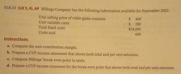  E18.13(L.O 3,4), AP Billings Company has the following information available for
