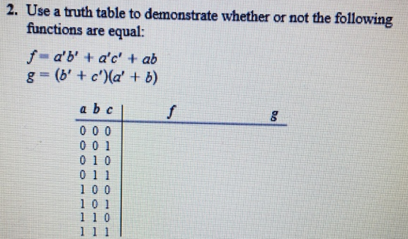 2. Use a truth table to demonstrate whether or not the