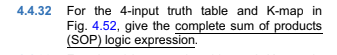 For the four input k-map and truth table give the complete SOP