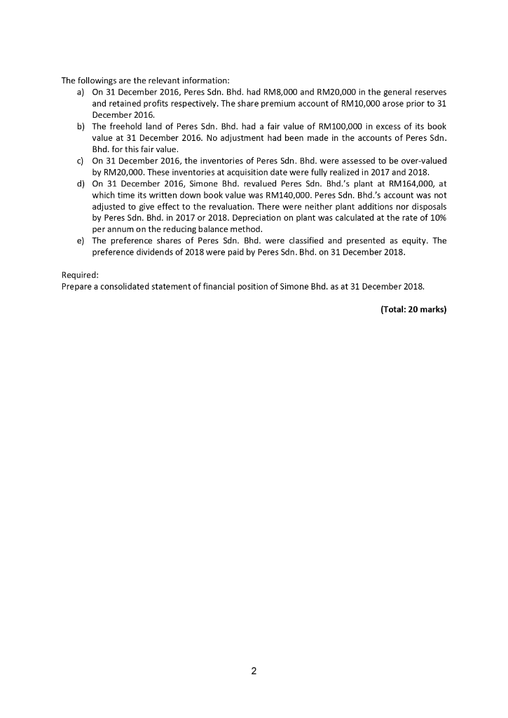 acquired 150,000 RM1 ordinary shares in Peres Sdn. Bhd. for a consideration