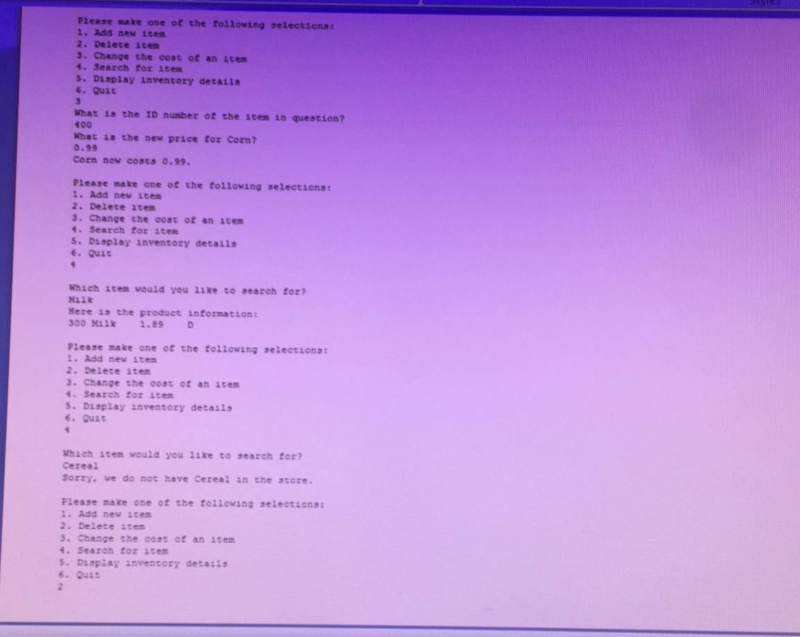 a program that will maintain a small grocery database (ie., array of