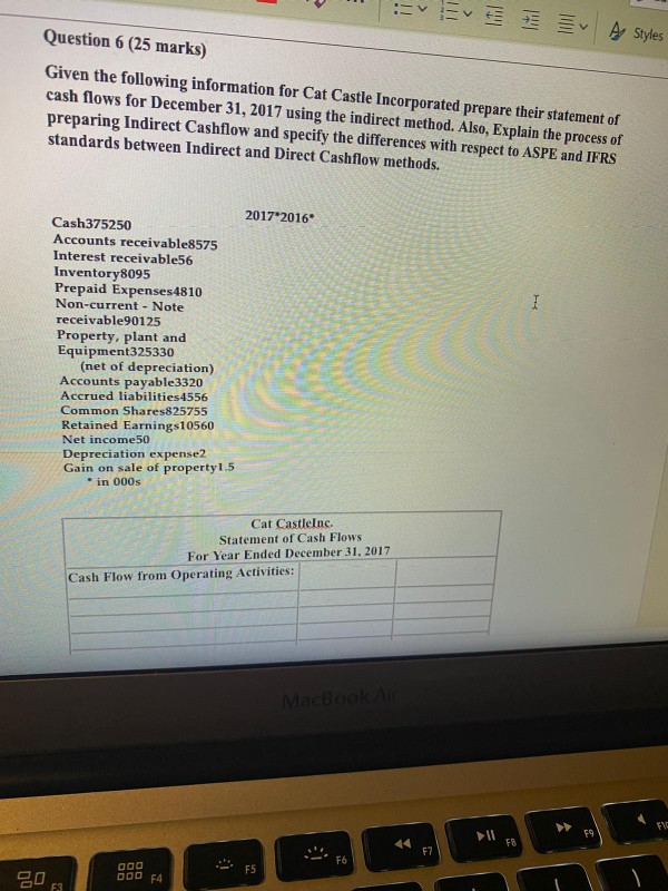  Ev Ay Styles Question 6 (25 marks) Given the following information