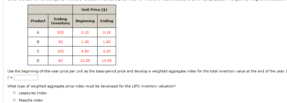 the three ingredients. Item Price Relative (b) Compute a weighted average of