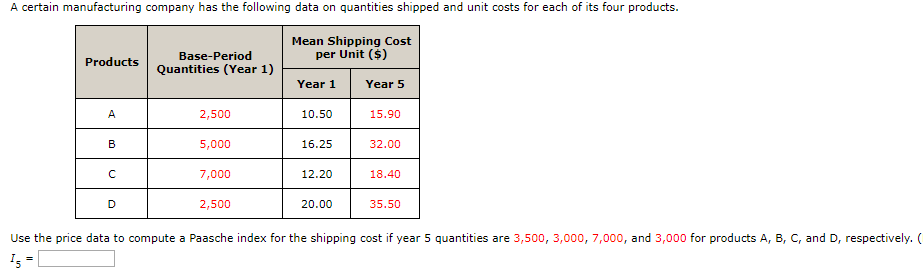 the price relatives to develop a one-year cost index for raw materials