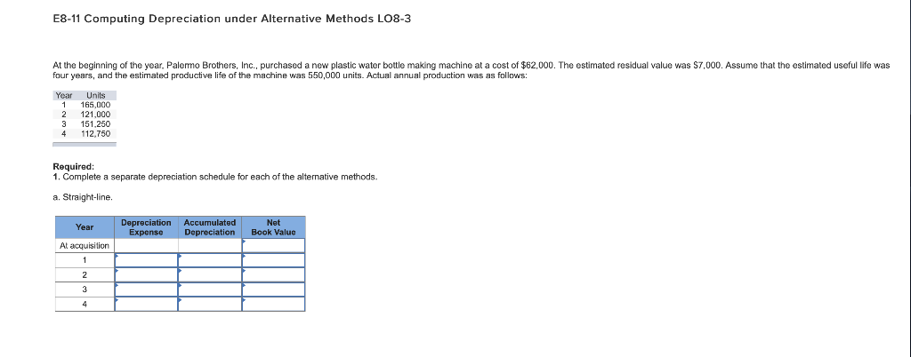 E8-11 Computing Depreciation under Alternative Methods L08-3 At the beginning of