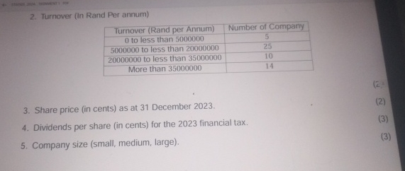  Turnover (In Rand Per annum) \table[[Turnover (Rand per Annum),Number of Company],[0