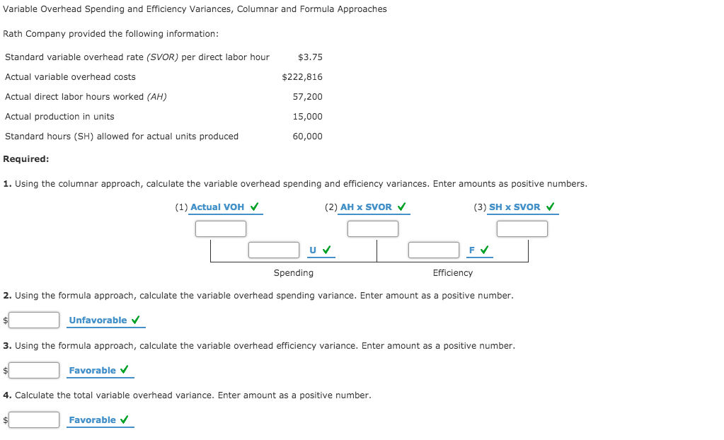 Variable Overhead Spending and Efficiency Variances, Columnar and Formula Approaches Rath