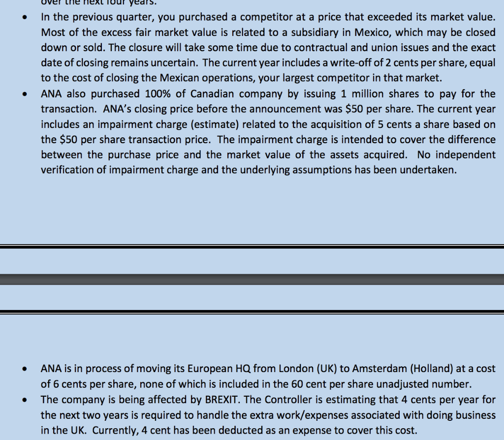 Maximize Earnings Unadjusted EPS Number = 60 cents per share. The goal