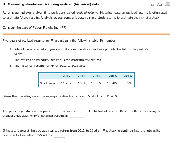  3. Measuring standalone risk using realized (historical) data Aa Aa E