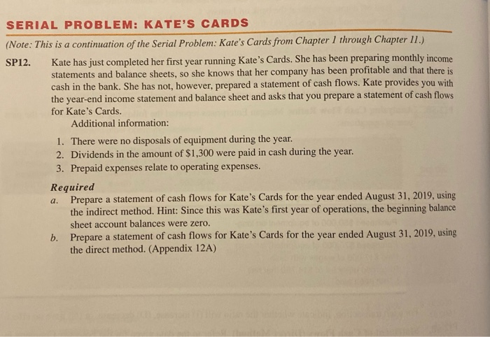  SERIAL PROBLEM: KATE'S CARDS (Note: This is a continuation of the
