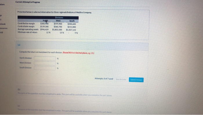  Current Attempt in Progress Presented below is selected information for three