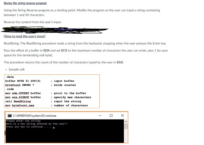  Assembly language X86 processors Using the String Reverse program as a