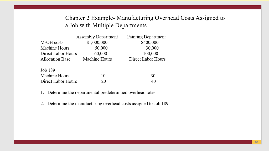 please show ALL work! Chapter 2 Example- Manufacturing Overhead Costs Assigned to
