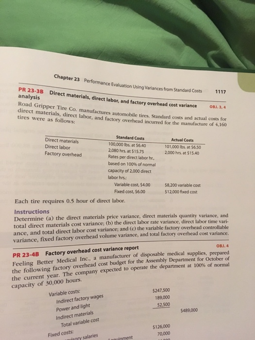  Chapter 23 PR 23-3B nce Evaluation using variances from Standard Costs