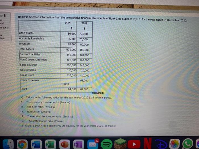  on 6 ored Below is selected information from the comparative financial