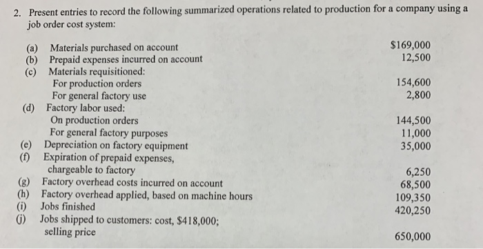  please help me with A through J 2. Present entries to