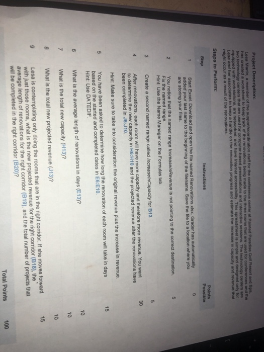 Golf Resort and Spa has created a worksheet to keep track of