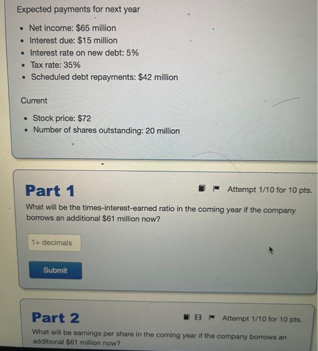 I need help solving this problem Expected payments for next year -