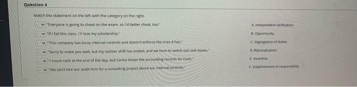 SOS Question 4 Match the statement on the left with the category