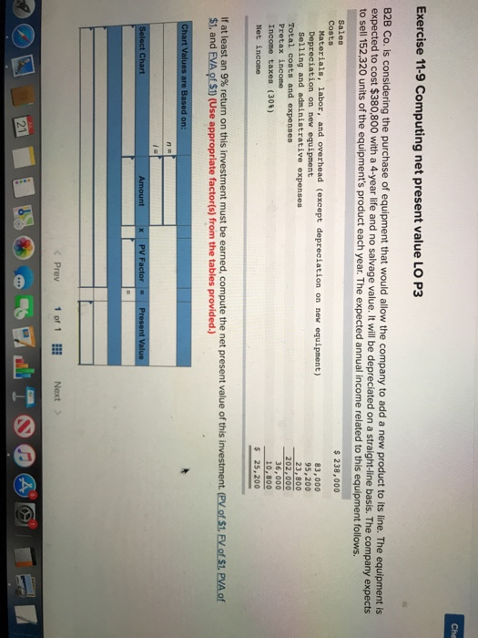  Che Exercise 11-9 Computing net present value LO P3 B2B Co.