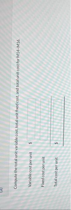 price for its newly designed product M14-M16. The following data relate to