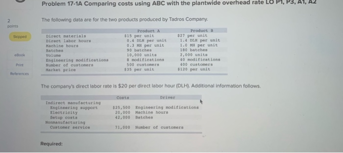  Problem 17-1A Comparing costs using ABC with the plantwide overhead rate
