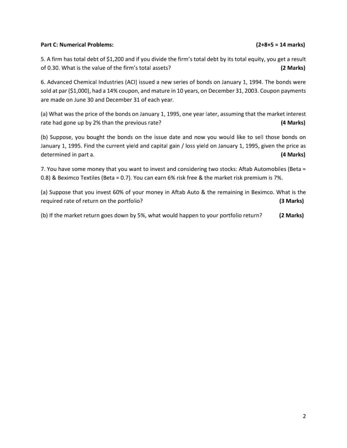  Part C: Numerical Problems: (2+8+5 = 14 marks) S. A firm